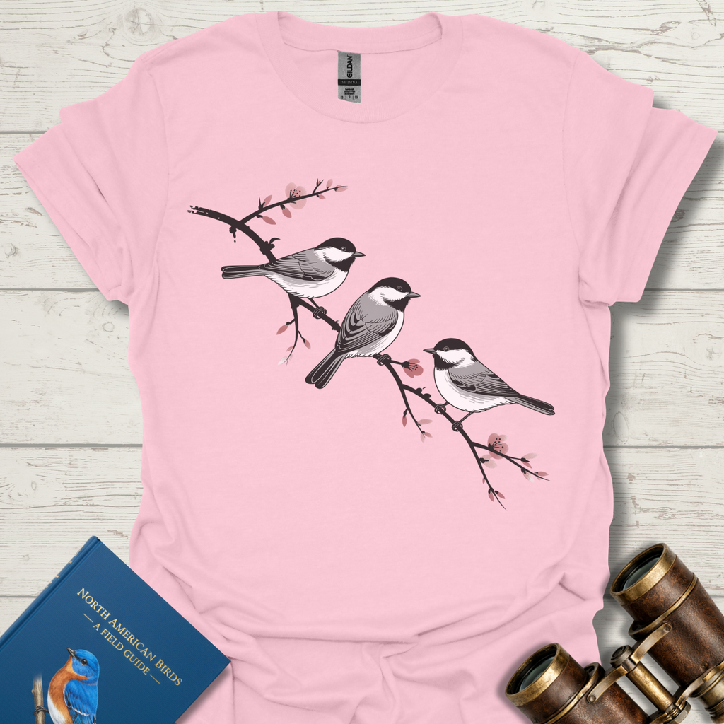Cherry Branch Chickadees Bird T-Shirt