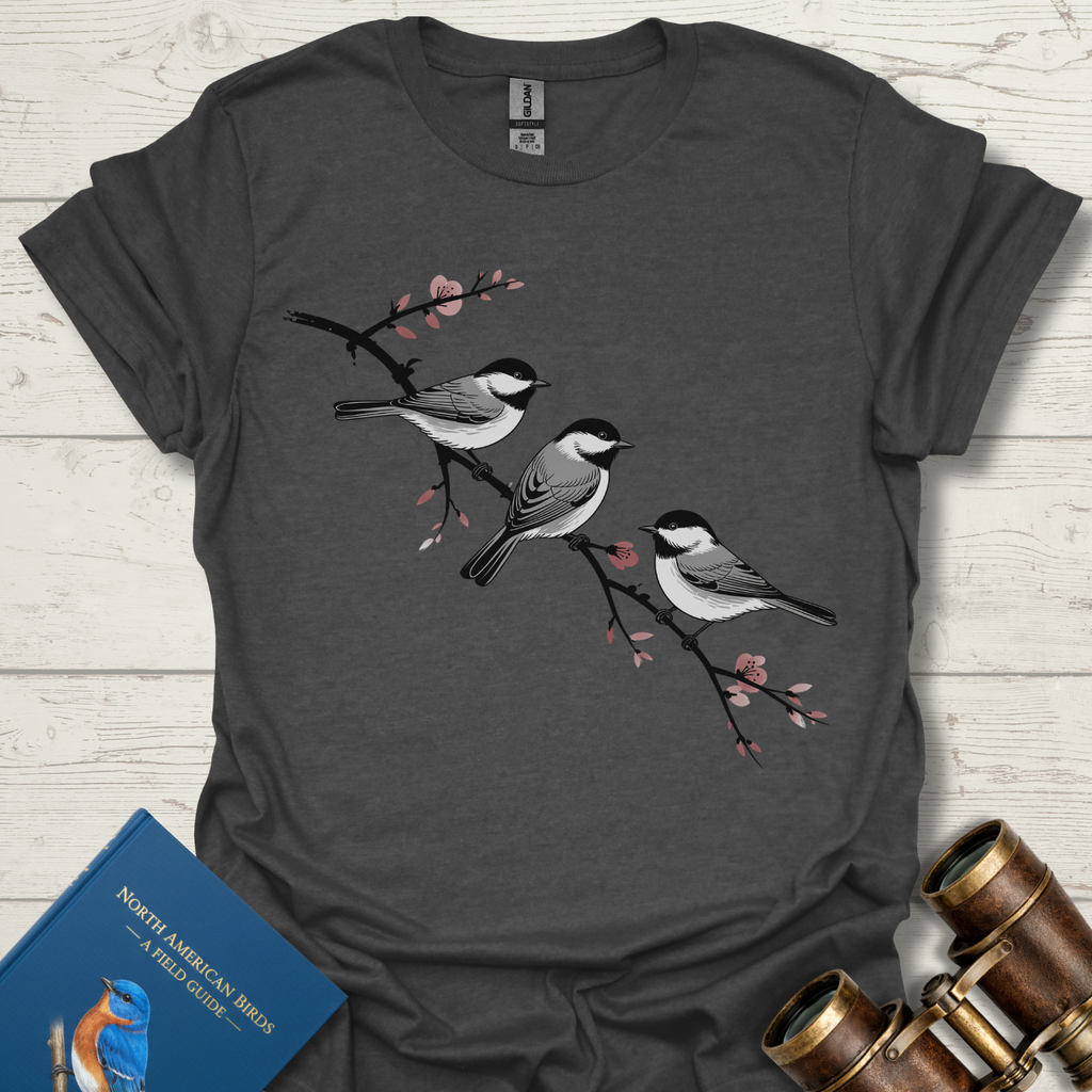 Cherry Branch Chickadees Bird T-Shirt