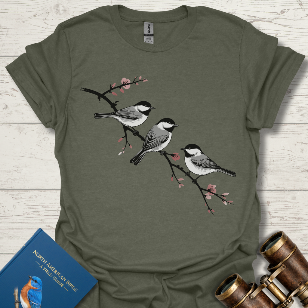 Cherry Branch Chickadees Bird T-Shirt