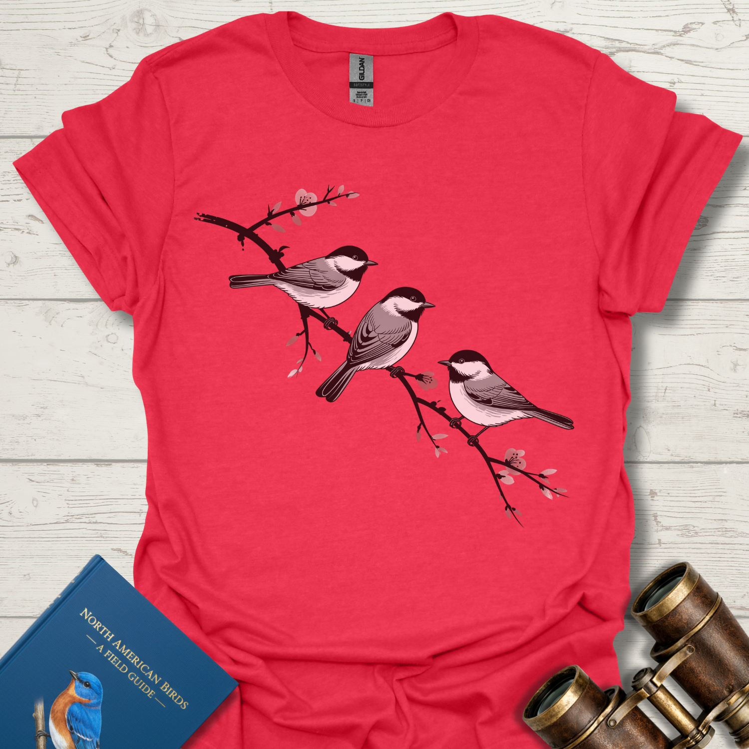 Cherry Branch Chickadees Bird T-Shirt