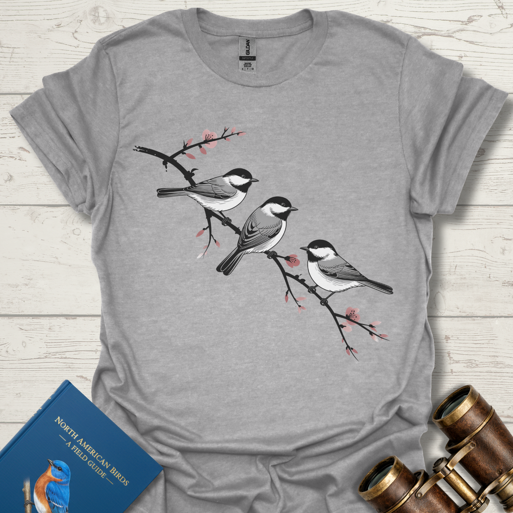 Cherry Branch Chickadees Bird T-Shirt
