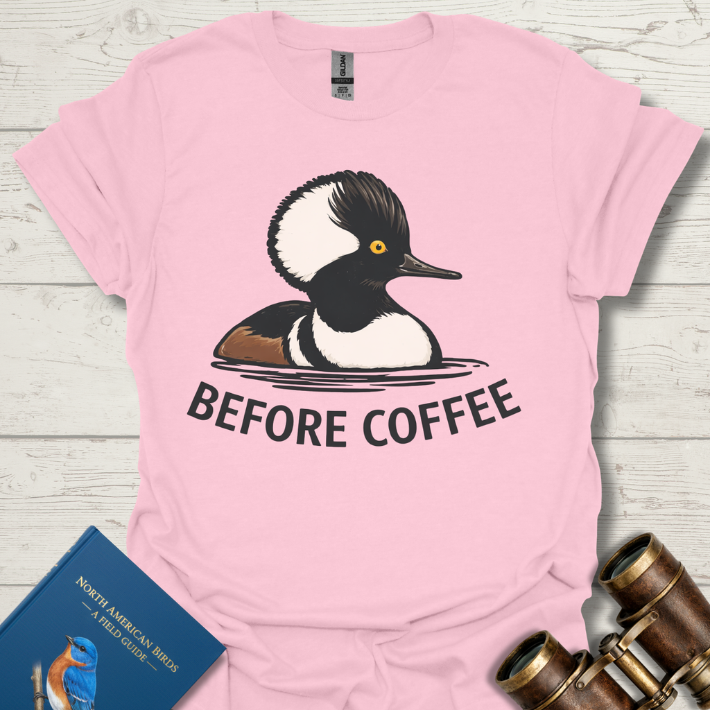 Before Coffee Merganser Bird T-Shirt