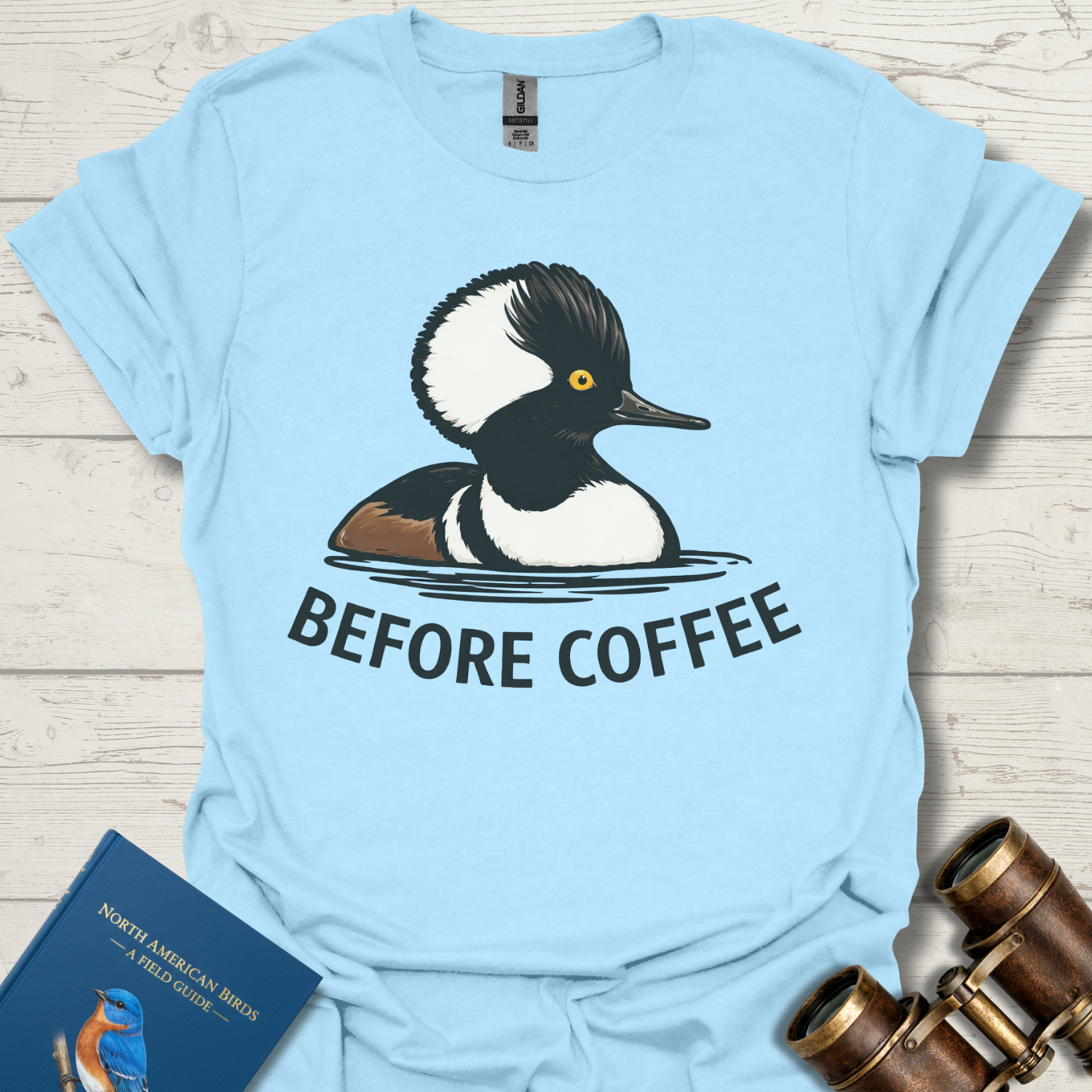 Before Coffee Merganser Bird T-Shirt