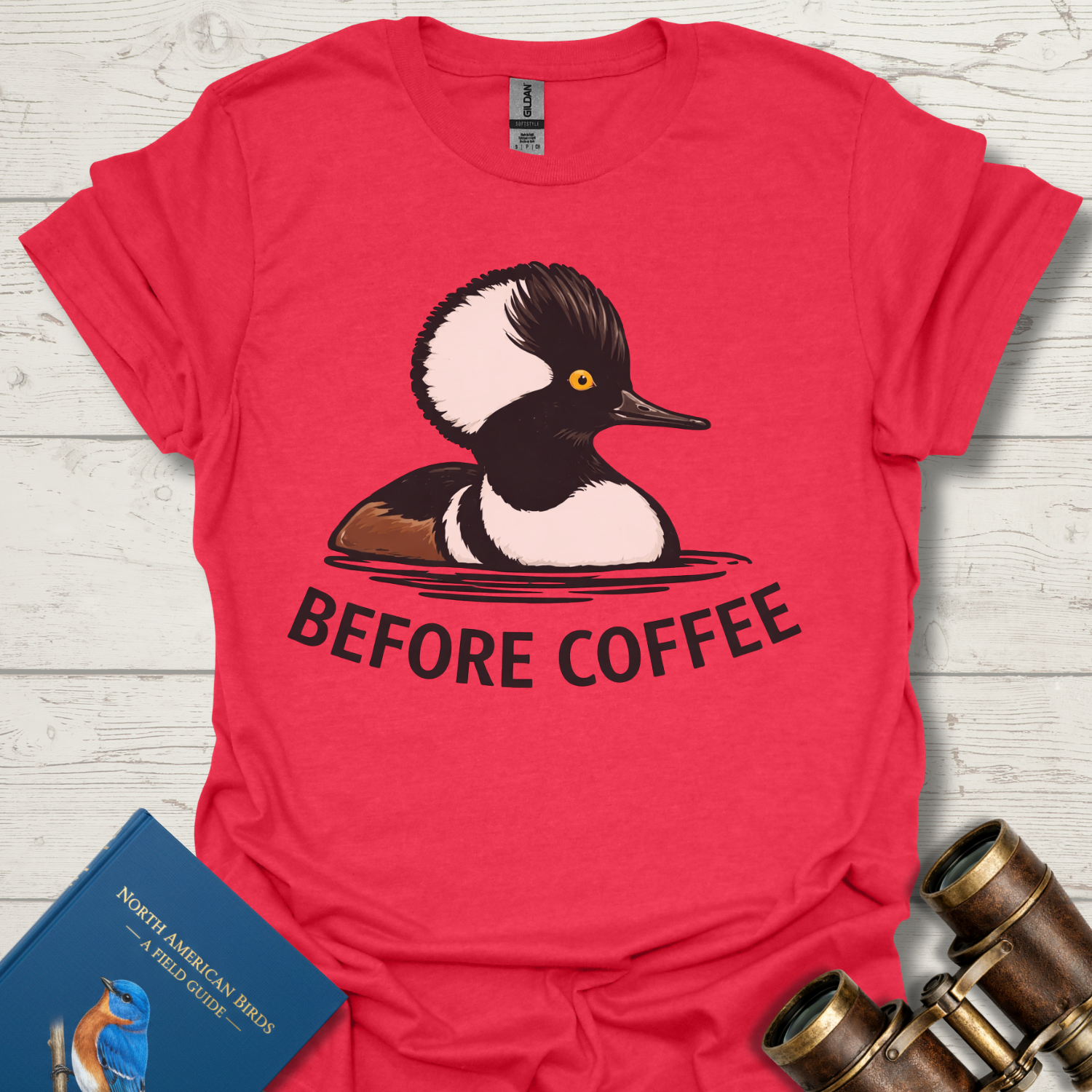 Before Coffee Merganser Bird T-Shirt
