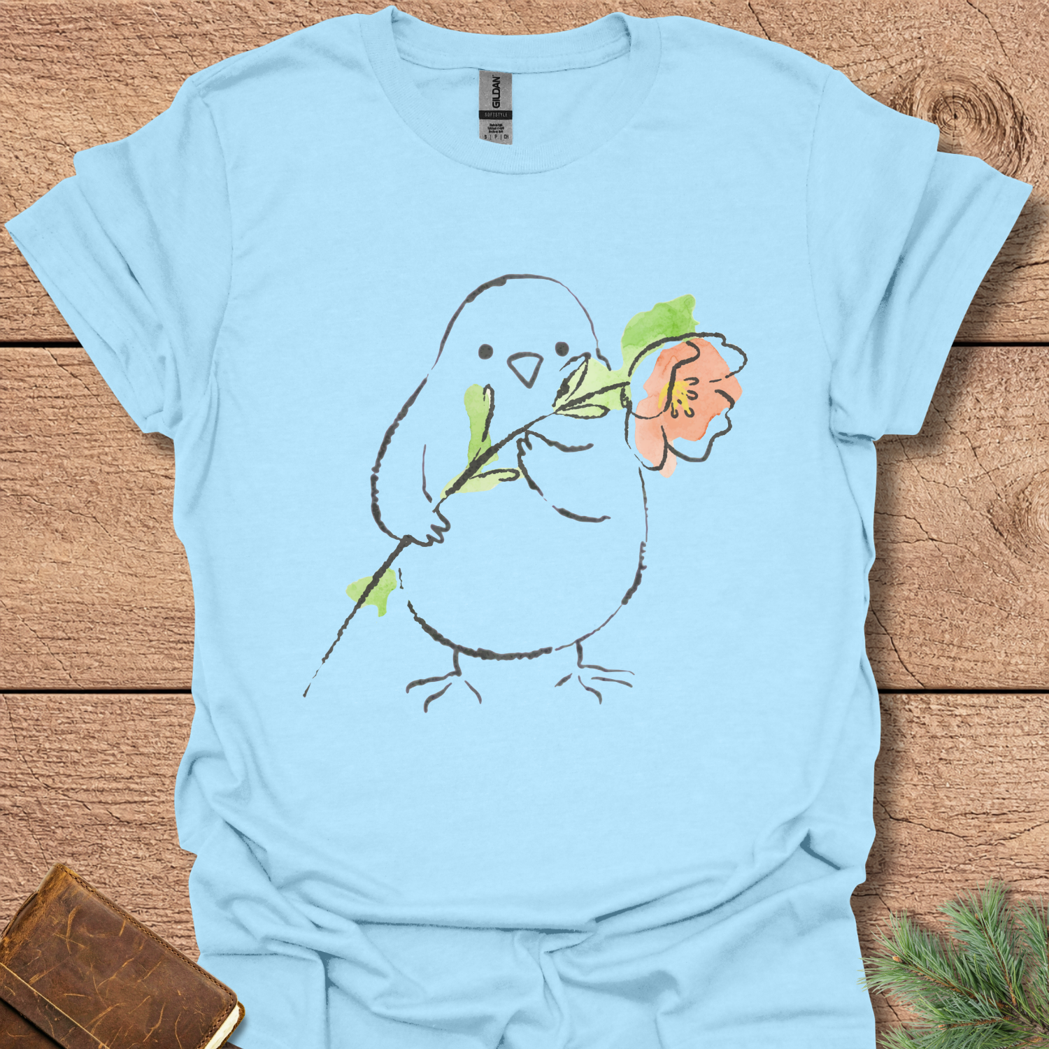 Watercolor Bird with Flower