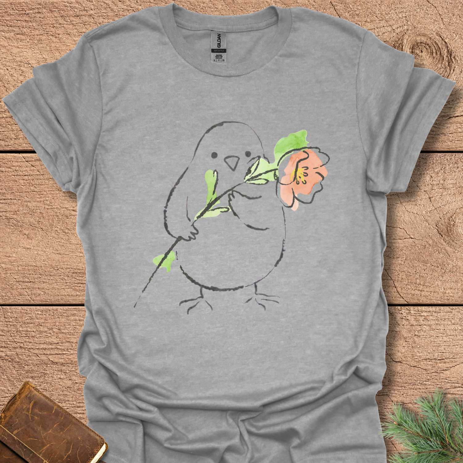 Watercolor Bird with Flower